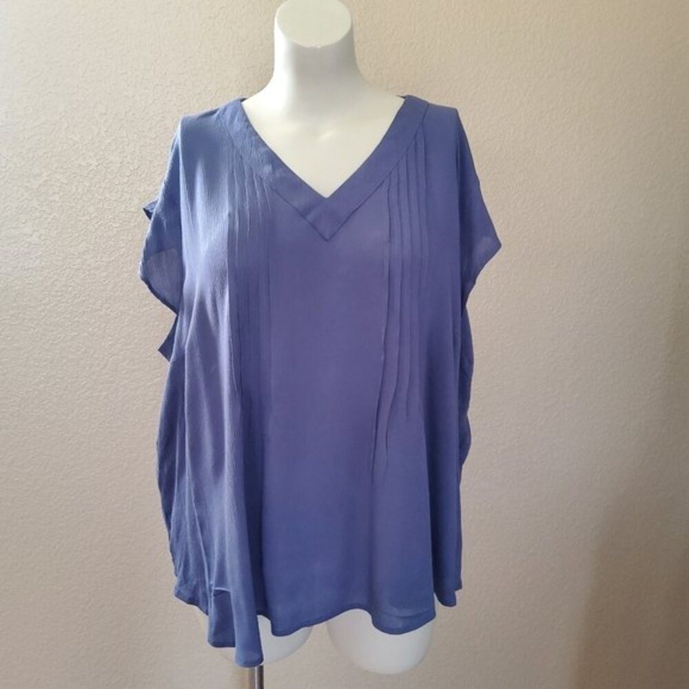 Coldwater Creek Pleated Gauze Crinkled V-Neck Top 3X Blue New